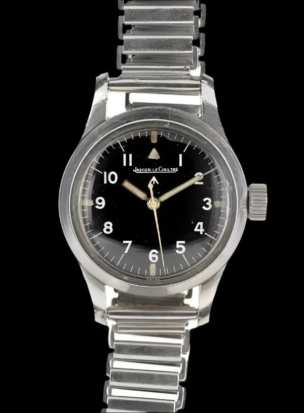 A-17 U.S 1950s Korean War Pattern Automatic 100m Water Resistant Military Watch with Shatter and Scratch Resistant Box Sapphire Crystal on a Retro Stainless Steel "Bonklip" Bracelet with a Black Military Webbing Strap