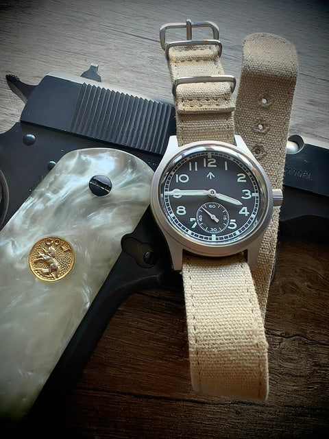 MWC 1940s/1950s "Dirty Dozen" Pattern General Service Watch with a 31 Jewel Swiss Sellita SW260 Automatic Movement and a Domed Vintage Box Sapphire Crystal