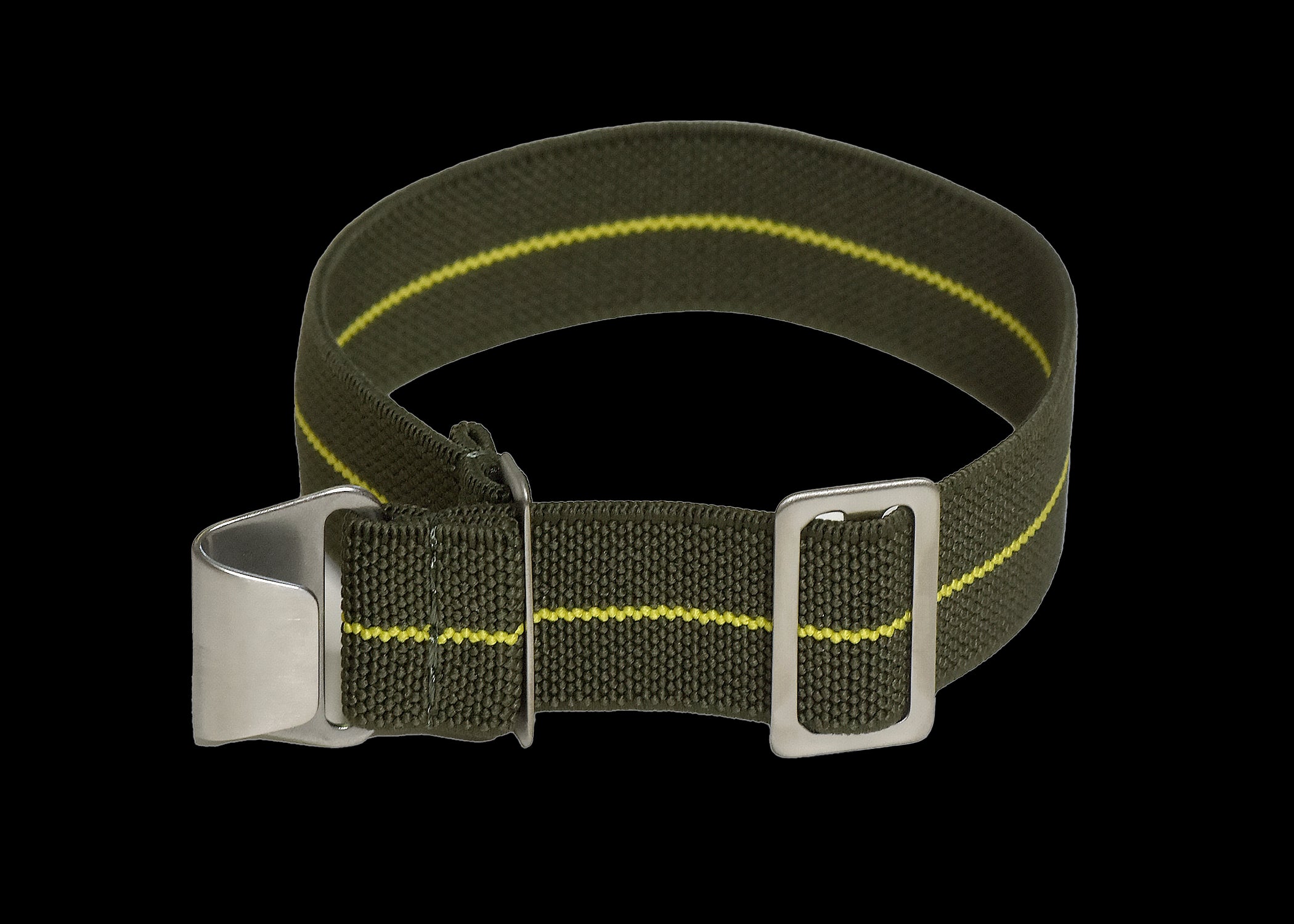 18mm Elasticated French Navy and Special Forces Strap in Green with a Yellow Stripe