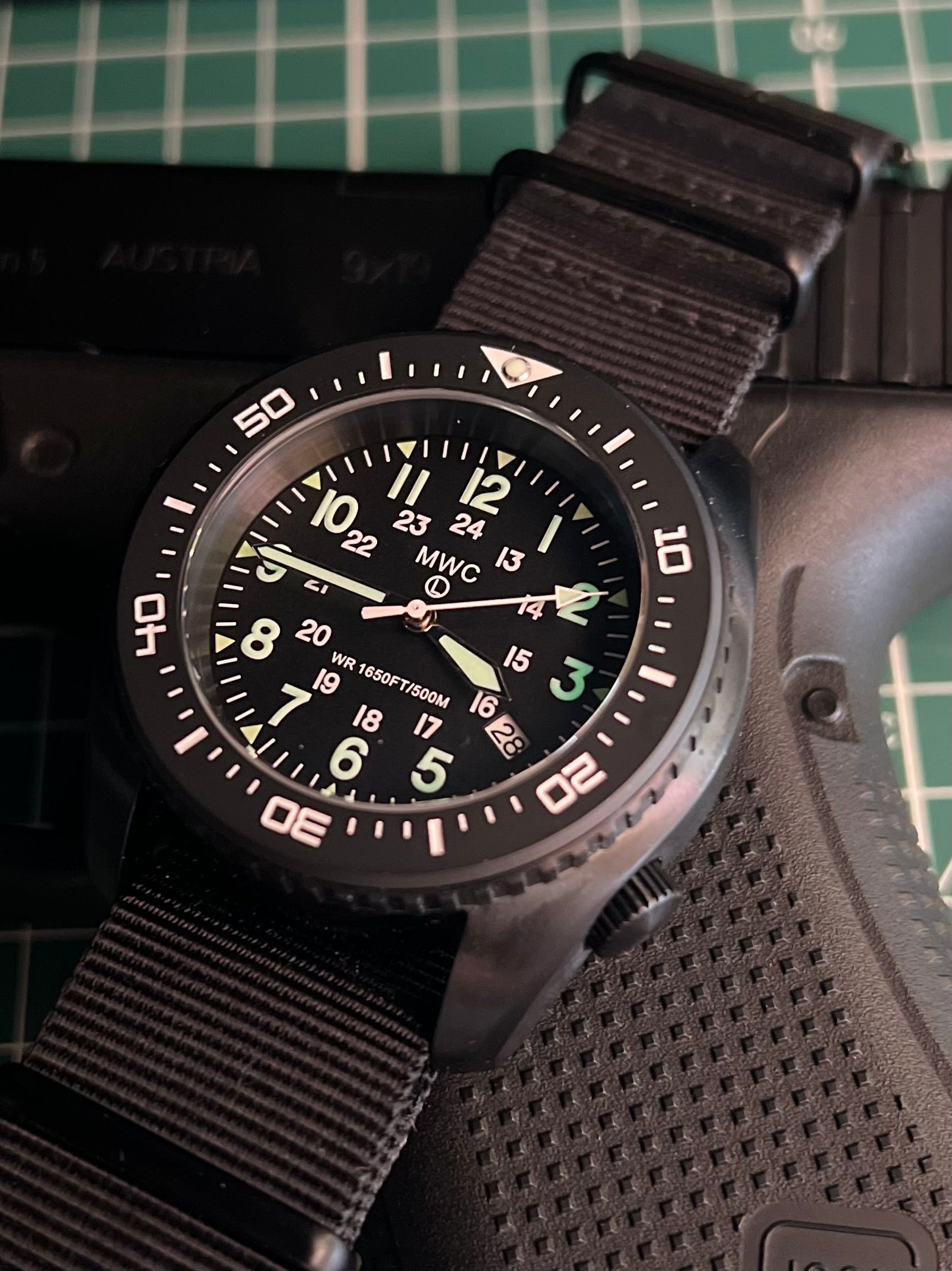 MWC 500m (1640ft) Water Resistant Black PVD Steel Automatic Divers Watch With 12/24 Dial, Sapphire Crystal, Ceramic Bezel and Helium Valve