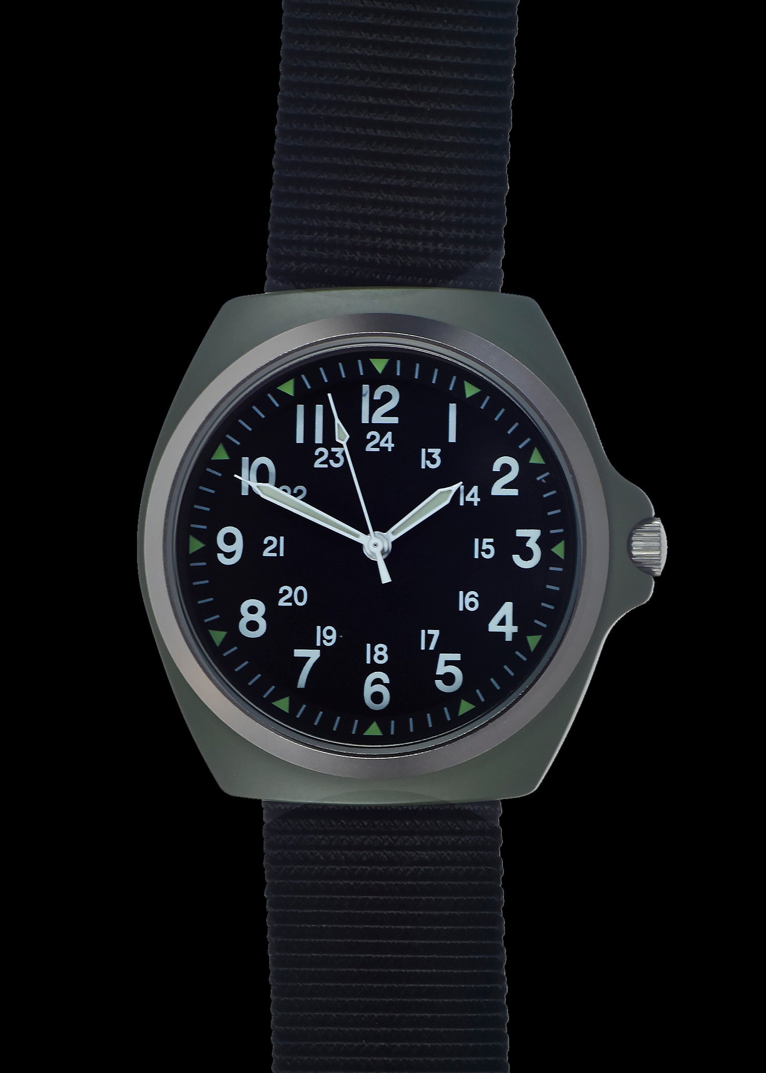 Replica MIL-W-46374C 1980s U.S pattern Military Watch in Olive Drab on a Nylon Webbing Strap