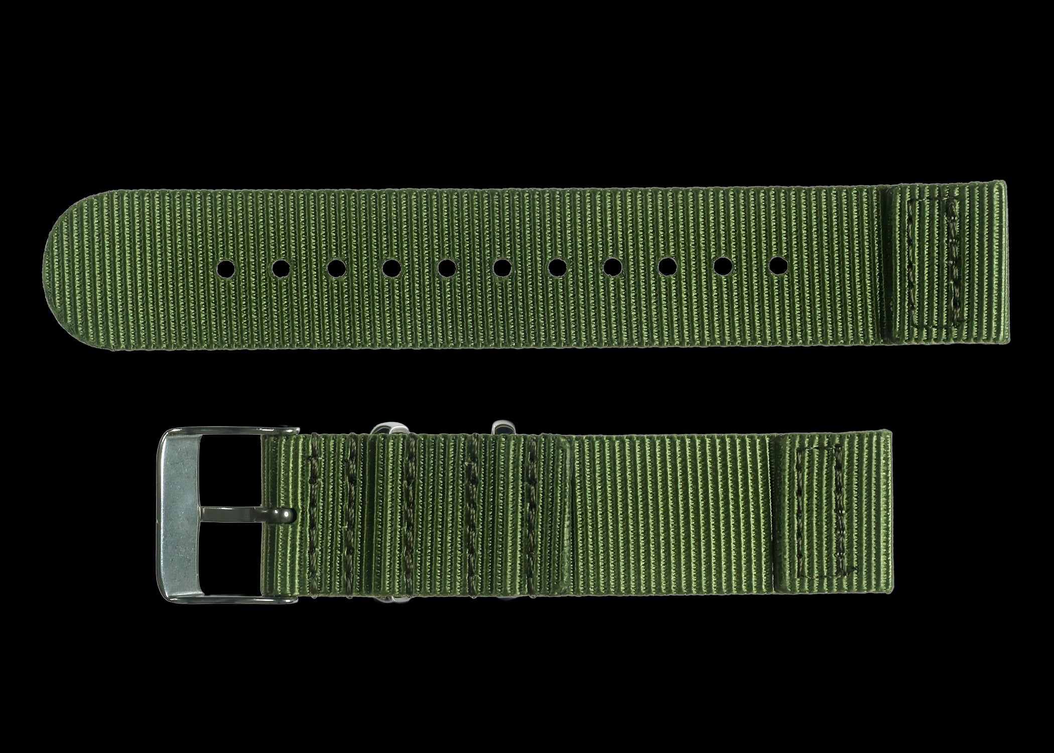 2 Piece 22mm Olive NATO Military Watch Strap in Ballistic Nylon with Stainless Steel Fasteners