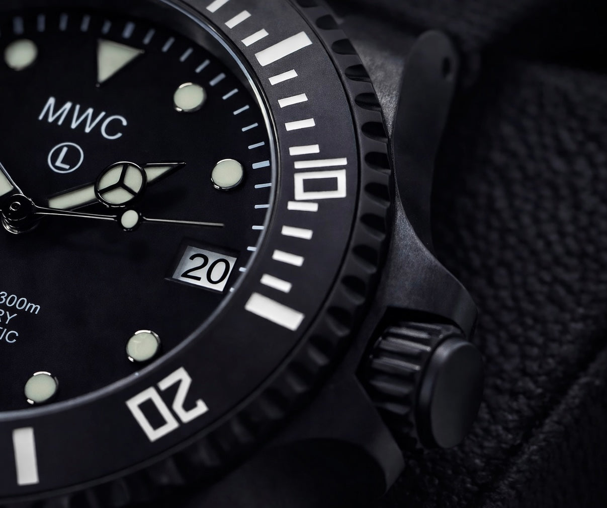 MWC 24 Jewel 300m Automatic Military Divers Watch with Sapphire Crystal and Ceramic Bezel in Black PVD Steel