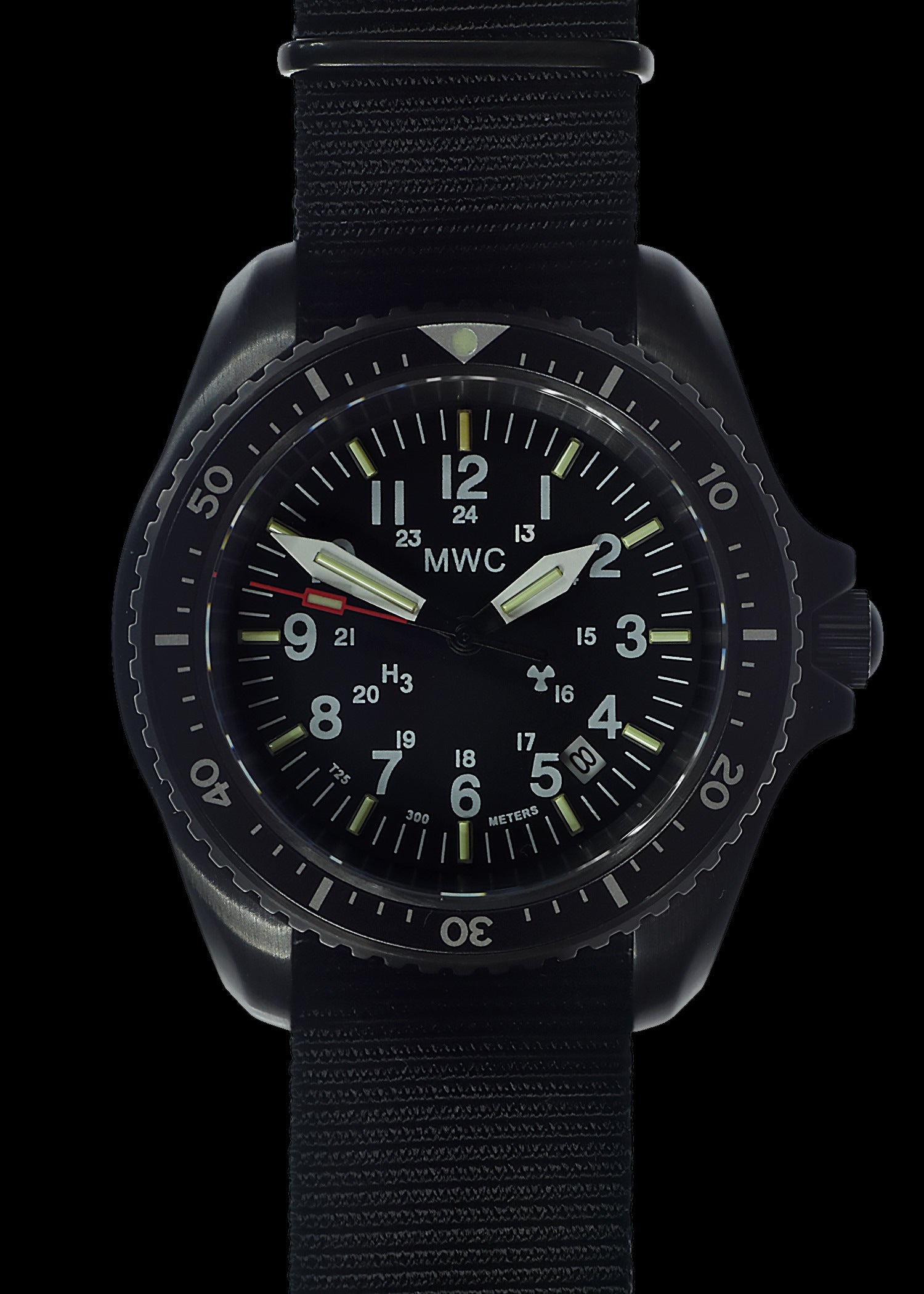 MWC Automatic Black PVD Military Divers Watch  - Tritium / GTLS Illumination, Ceramic Bezel and Sapphire Crystal